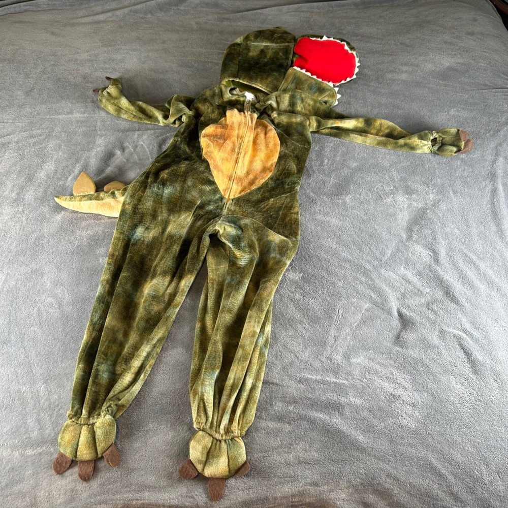 Pottery Barn Kids T-Rex Dinosaur Costume Green Gold Spikes Size 4-6 Small